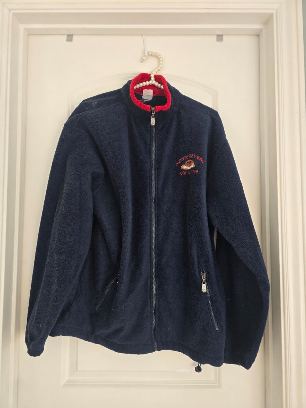Mens Navy Blue Monterey Bay CA Fleece Jacket